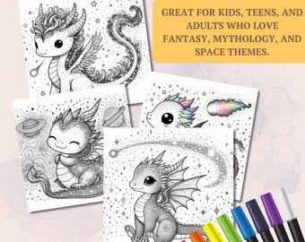 Dibujos para colorear de dragones celestiales: Arte de fantasía mística (PDF)