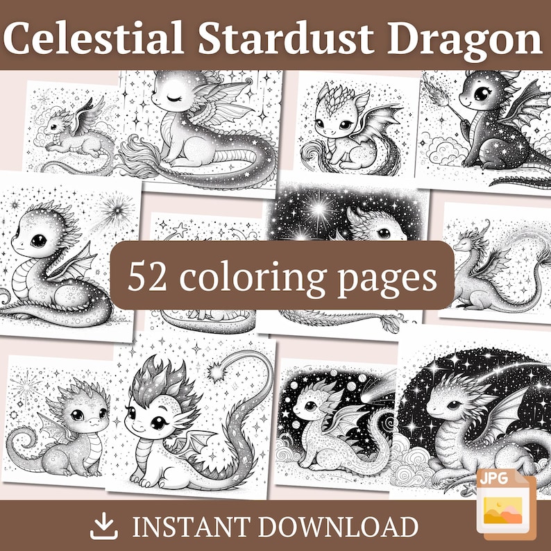 Celestial Dragon Coloring Pages: 52 Mystical Stardust Designs (PDF) - Etsy