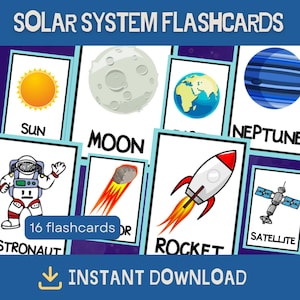 Pre-K Sonnensystem Karteikarten | Druckbare Lernkarten für Weltall & Planeten für Kinder | Lustige Astronomie- und MINT-Aktivitäten für frühe Lerner