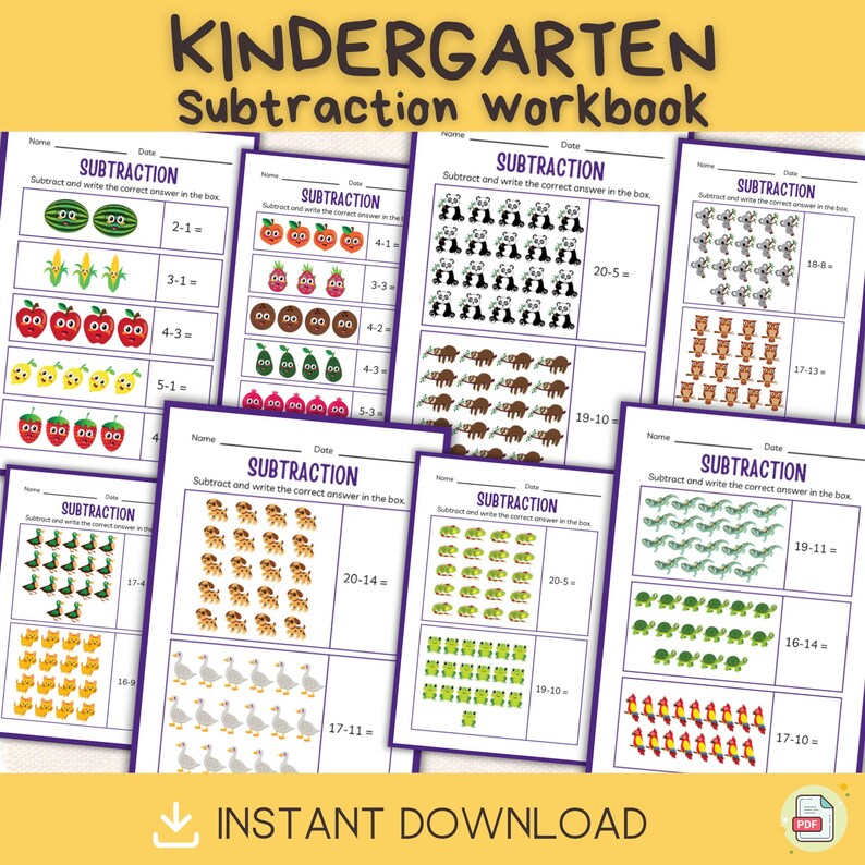 Kindergarten Subtraction Workbook Engaging Printable Math Activities ...