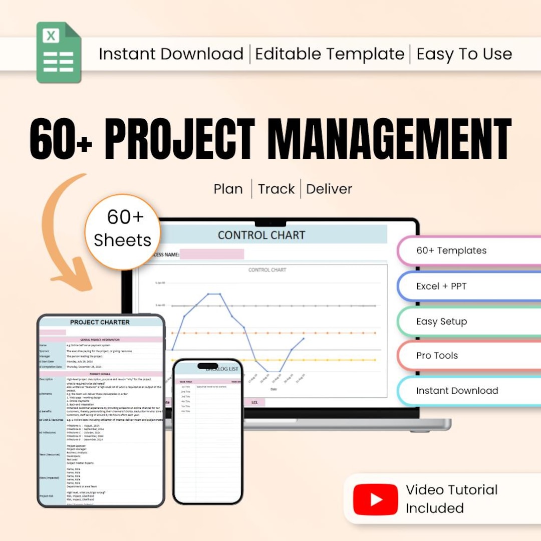 60+ Project Management Spreadsheet Bundle, Task Tracker Planner Excel ...