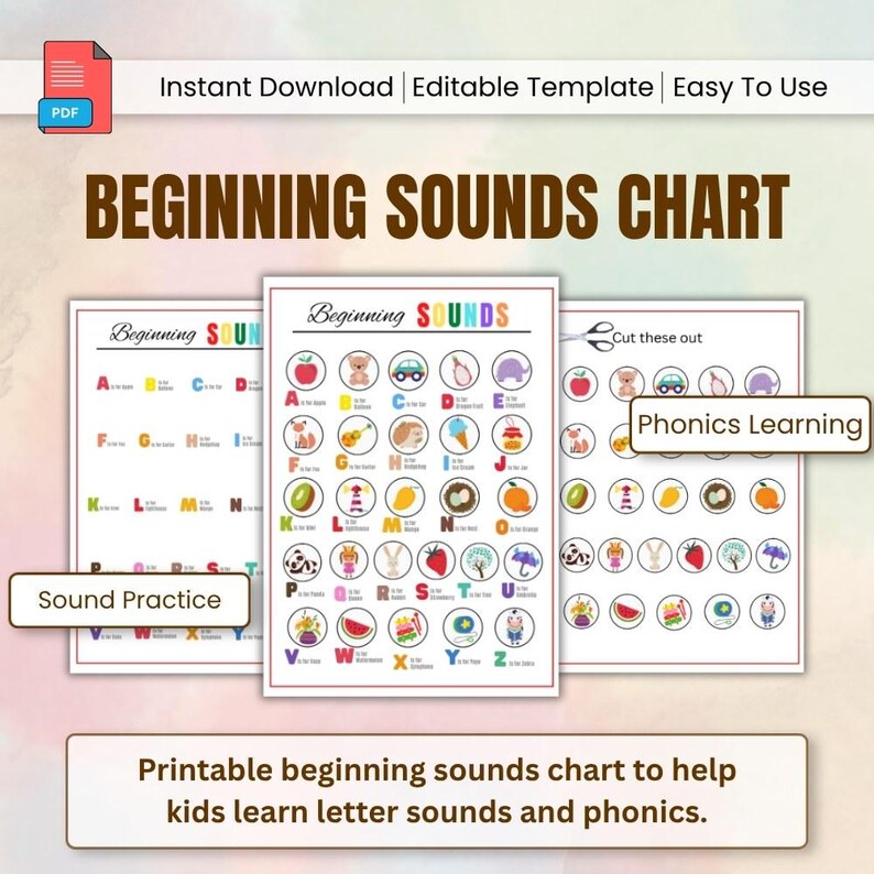 Beginning Sounds Chart.pdf Beginning Sounds Chart, Printable Kids Phonics Poster, Early Literacy ...