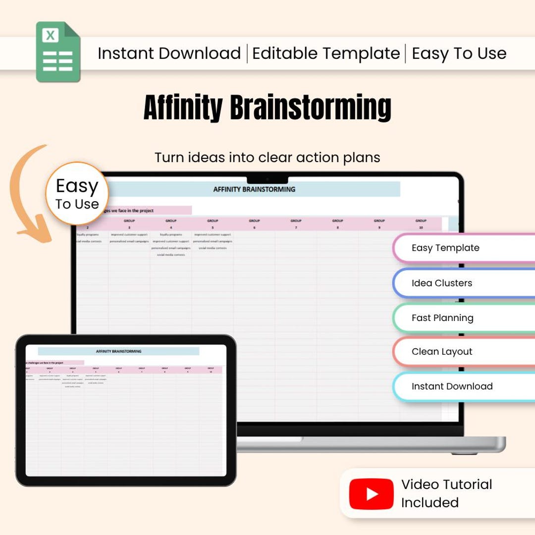 Affinity Diagram Excel Template Brainstorming Tool Idea Organization ...