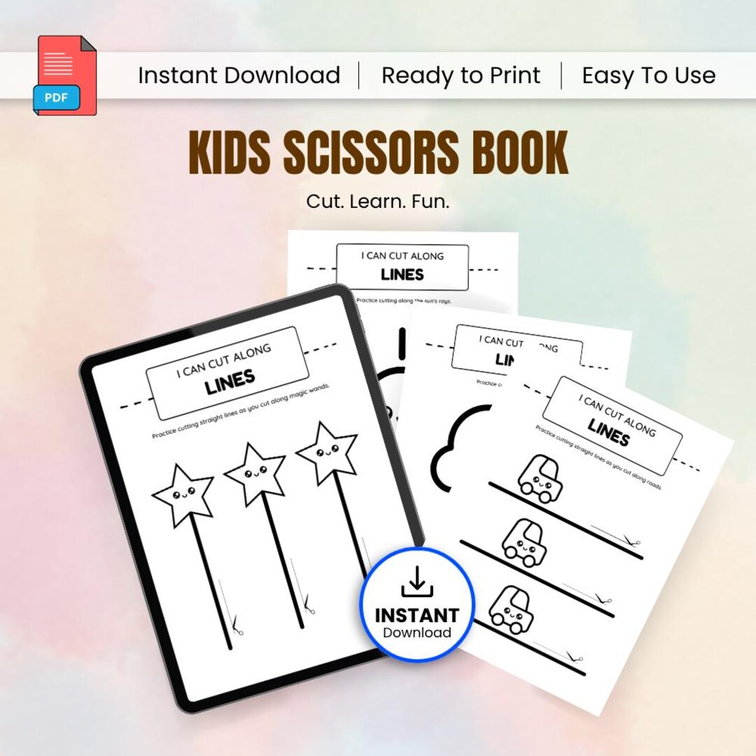 Kids Scissors Skills Book Printable, Cutting Practice Worksheets PDF ...