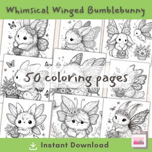 geflügelte Hummel Ausmalbilder: 50 Fantasy Kaninchen Ausmalbilder (digitaler Download)