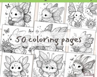 geflügelte Hummel Ausmalbilder: 50 Fantasy Kaninchen Ausmalbilder (digitaler Download)