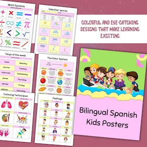 Bilingual Spanish Kids Posters Educational Classroom Decor Pre K Learning Charts for Homeschool Teachers
