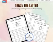 Trace the Letter Worksheets, ABC Tracing Printable PDF, Preschool Handwriting Practice Kindergarten Learning Sheets