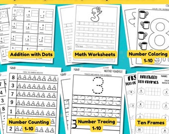 Schede di matematica per la scuola materna: tracciamento dei numeri, conteggio (PDF stampabile)