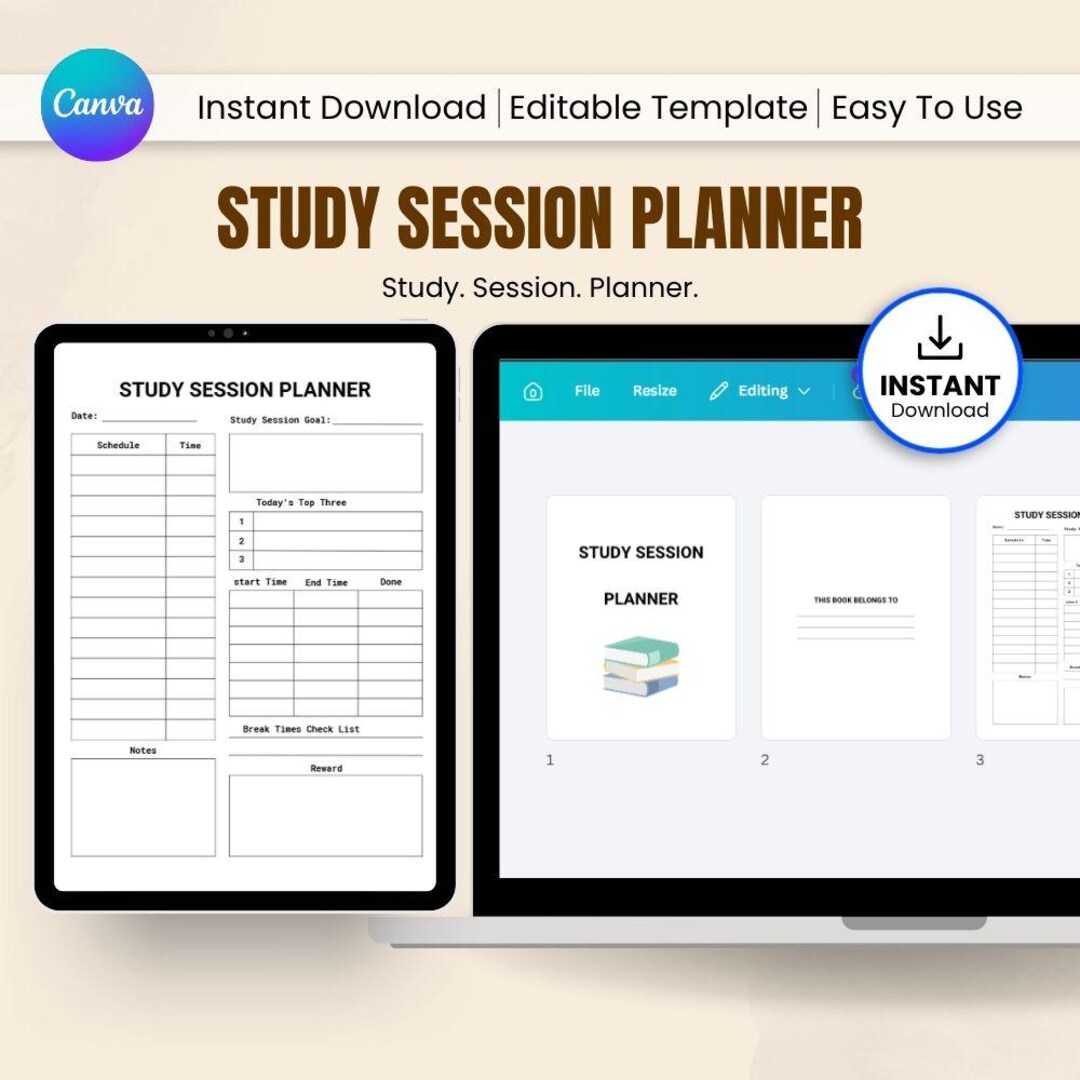 Study Session Planner Canva Template | Student Study Planner & Time ...