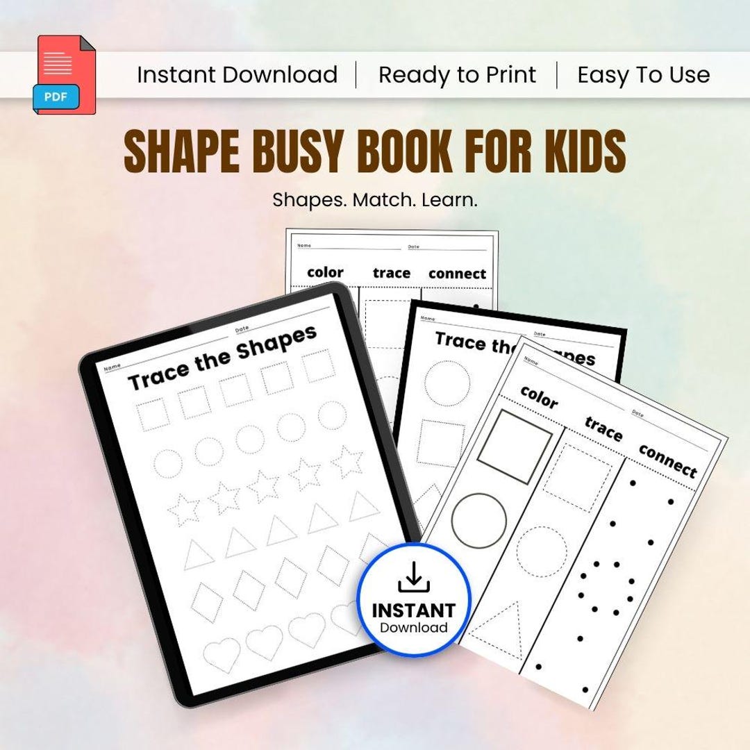 Shape Busy Book for Kids, Preschool Shapes Activity Printable PDF ...