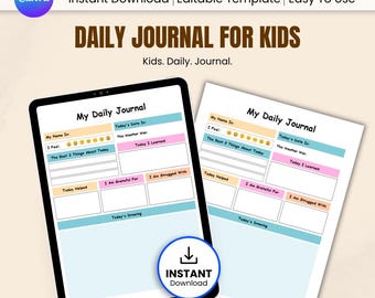 Dagboek voor kinderen Canva-sjabloon Dankbaarheid Leren dagboek Dagelijkse reflectie Kinderplanner Afdrukbaar werkboek