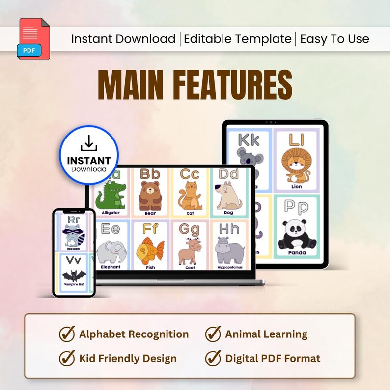 Animal Alphabet Flashcards Kids Printable | ABC Learning Cards Set - Etsy