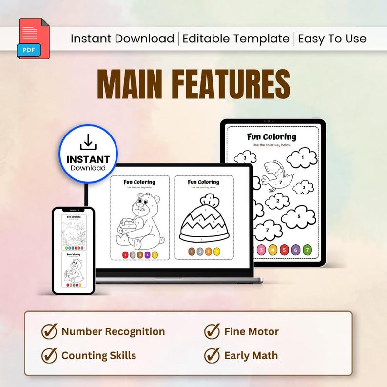 Fun Number Color Fun Number Coloring Pages Printable, Kids Math Coloring PDF, Preschool ...