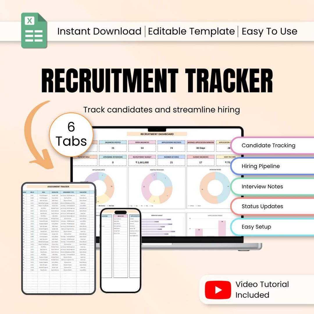 Recruitment Tracker Hiring Dashboard, Google Sheets Excel Template ...