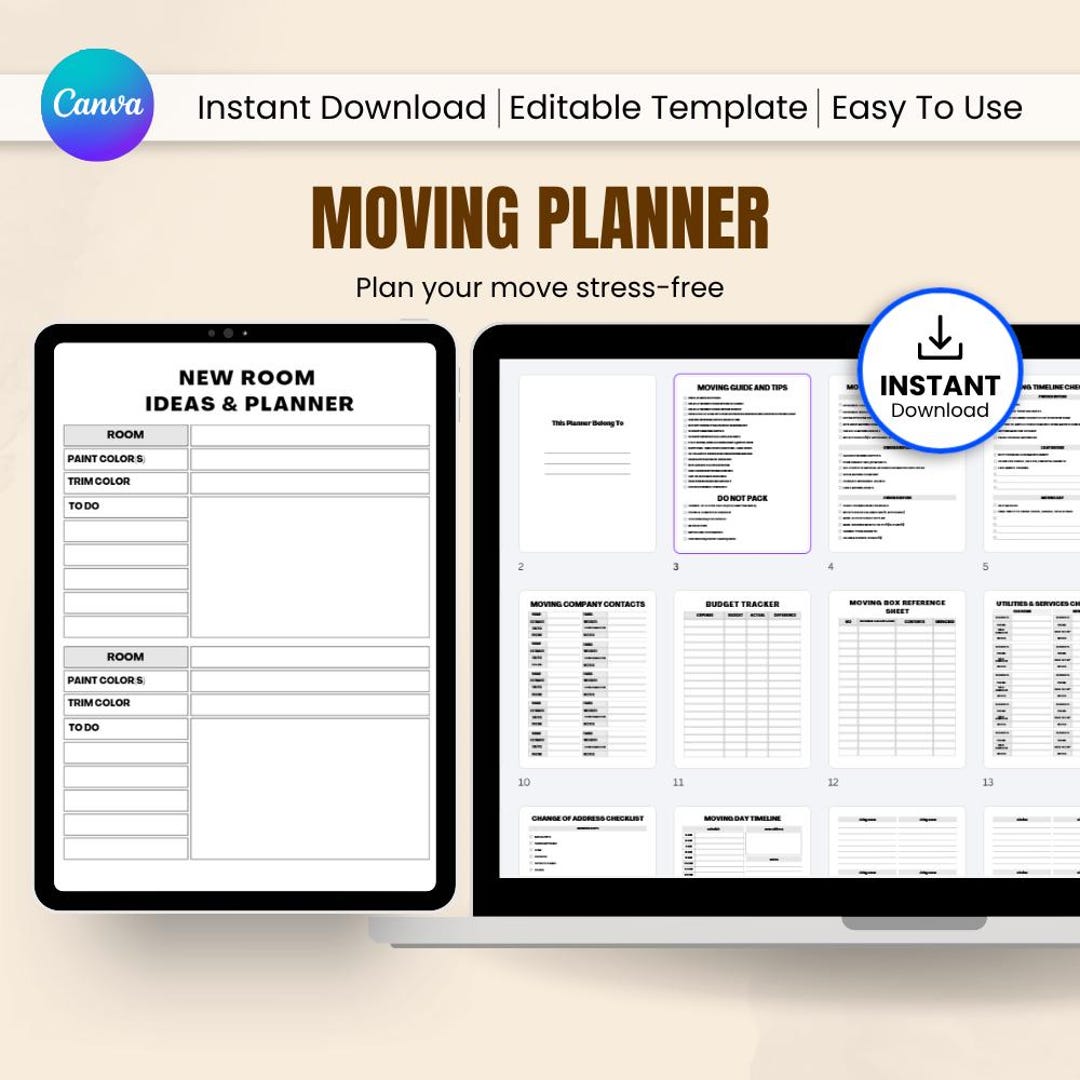 Moving Planner Canva Template | Moving Checklist & Packing Planner ...