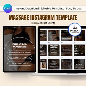 Mallar för massage på Instagram, Canva för spa- och terapiinlägg, direktnedladdning