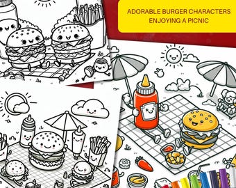 Pagine da colorare di Burger Buddies Picnic 50 graziosi fogli stampabili a tema culinario da scaricare digitalmente