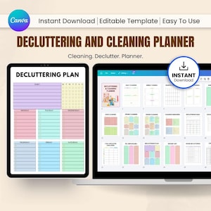 Decluttering & Cleaning Planner, Customizable Canva Template for Home Reset