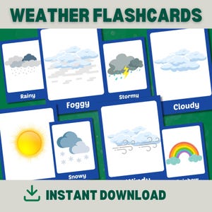 Cartes météo imprimables pour enfants Design minimaliste simple Vocabulaire d'apprentissage précoce