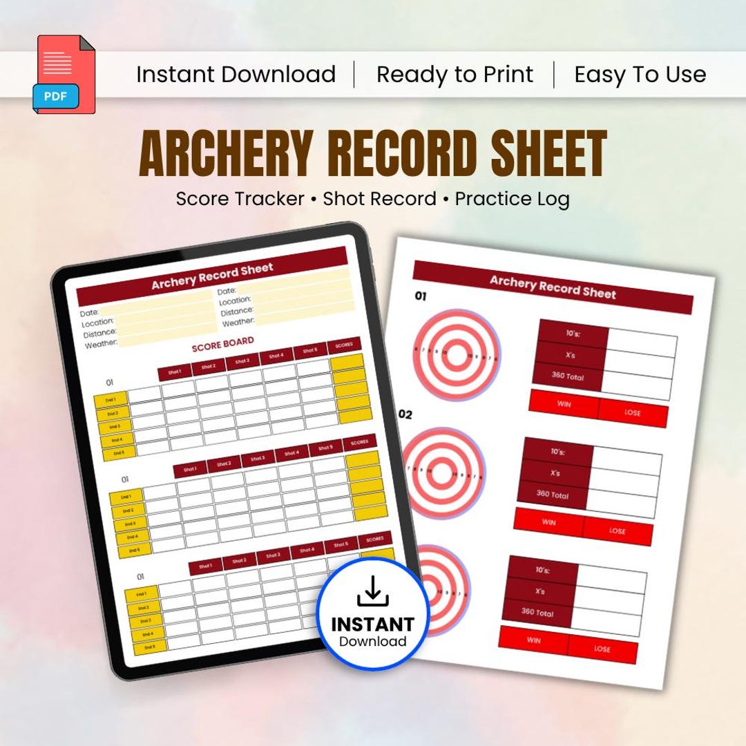 Target Hit Record Archery Record Sheet Printable Score Tracker, Practice Log, Target ...