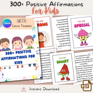 Más de 300 afirmaciones positivas para niños / Tarjetas imprimibles de atención plena / Tarjetas didácticas de confianza y autoestima / Citas motivacionales diarias / Prejardín de infantes