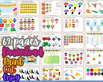 Preschool Learning Bundle | Fun Printable Activities for Early Learners | Cutting, Sorting, Matching & Name Spelling Worksheets | Pre K