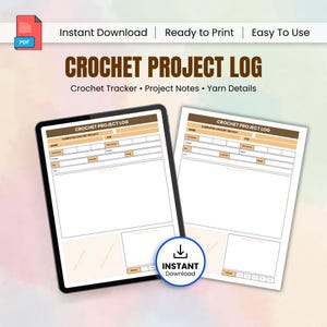 Agenda de projet au crochet imprimable, suiveur de motifs, journal de la taille des crochets, fiche d'artisanat PDF