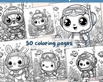 Underwater Explorer Coloring Book: 50 Ocean-Themed Pages (Instant Download)