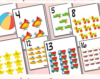 Druckbare Zahlen Karteikarten 1-20 für Kinder Bunte Vorschule Lernaktivität PDF Homeschool Pre-K