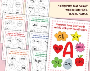 250のサイトワードアクティビティ - 子供向けの魅力的なワークシート、幼児向けビジーブック、PLR MRR
