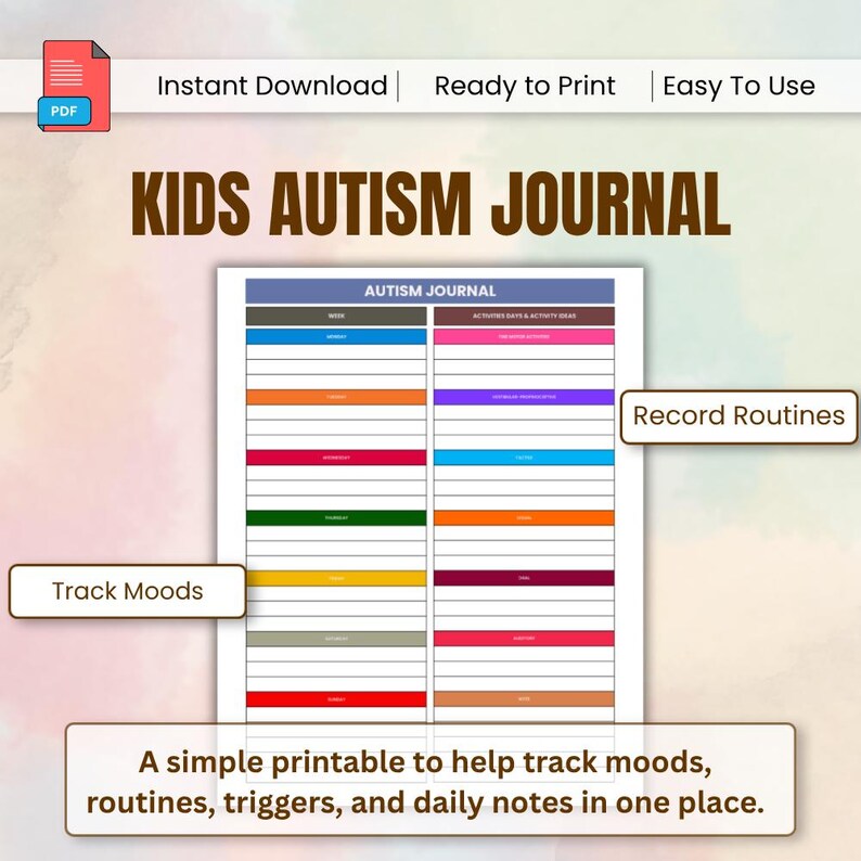 Autism Journal Printable Daily Tracker, Behavior Notes, Routine Log ...
