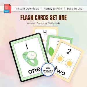 Number Flash Cards, Printable Kids Counting Sheets, Math Practice Bundle for Learning