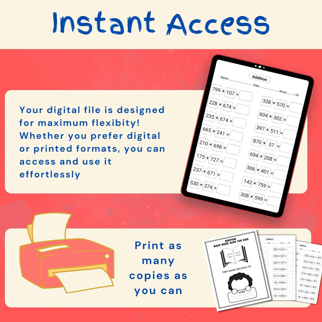 Addition Math Workbook: 130 Printable Worksheets (PDF) - Etsy