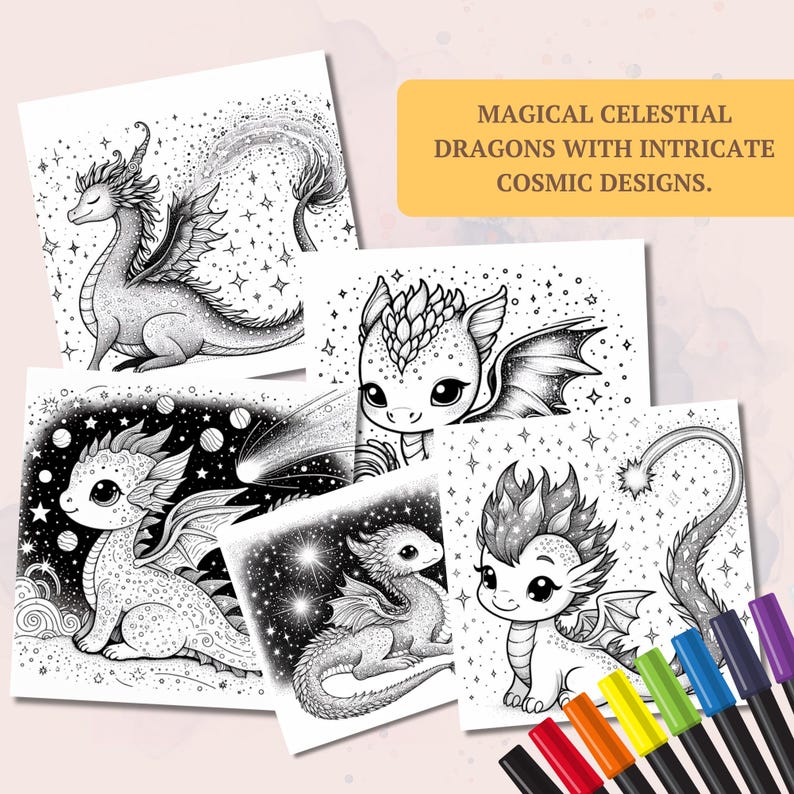 Celestial Dragon Coloring Pages: 52 Mystical Stardust Designs (PDF) - Etsy