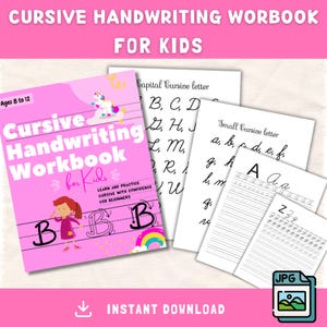 Cursive Handwriting Workbook for Kids A-Z Tracing Writing Practice HOMESCHOOL CLASSROOM Printables