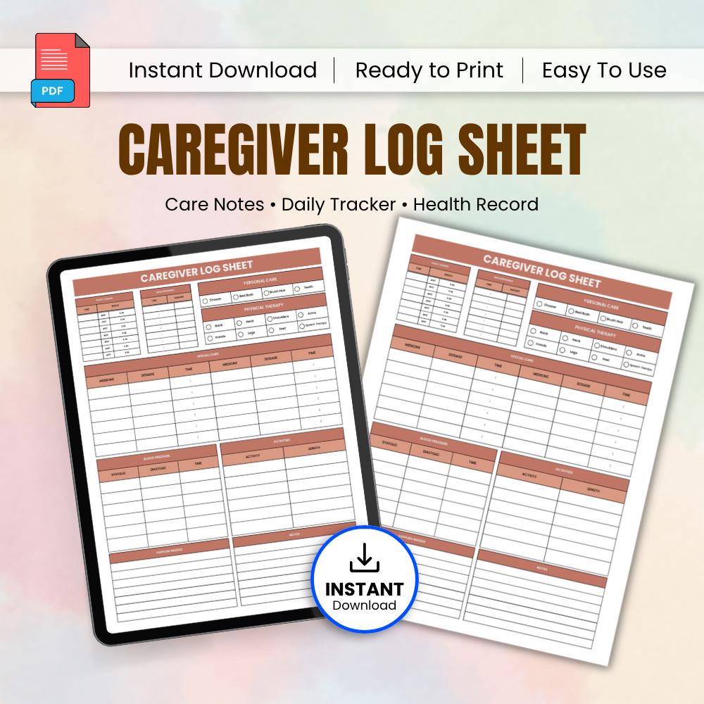 Caregiver Log Sheet Printable Daily Care Tracker, Medication Notes ...