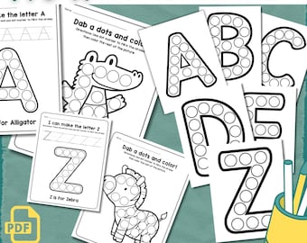 Pre-K A-Z Dot Worksheets | Alphabet Dot Marker Activities | Preschool Fine Motor Skills Printable | Fun Learning for Toddlers | Homeshooling