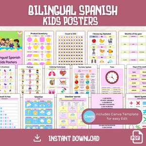 Bilingual Spanish Kids Posters Educational Printable Decor for Homeschool Teachers Pre-K Learning Charts