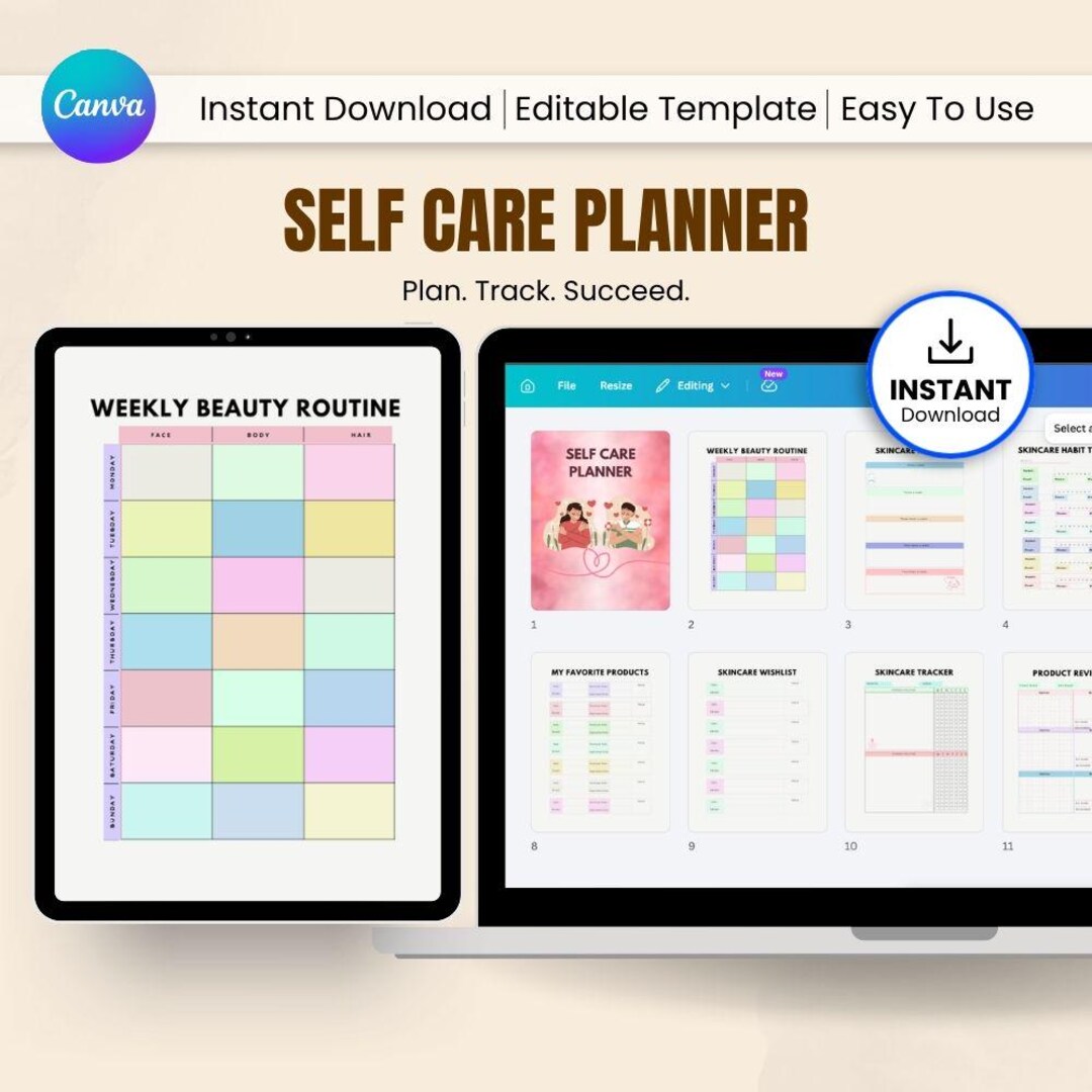 Self Care Planner Canva Template | Wellness & Mental Health Journal ...