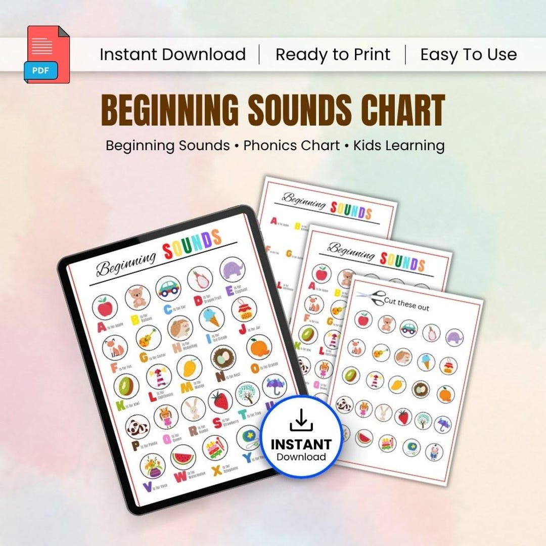 Beginning Sounds Chart.pdf Beginning Sounds Chart, Printable Kids Phonics Poster, Early Literacy ...