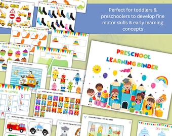 Preschool Learning Worksheets Bundle – Cutting, Sorting & Name Spelling Activities – Early Learners Printable PDF