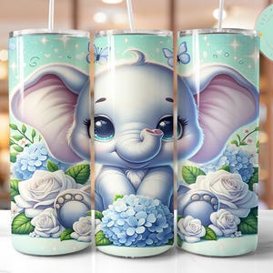 Floral Elephant Tumbler Wrap: 20 oz Skinny Sublimation Design (PNG Digital Download)