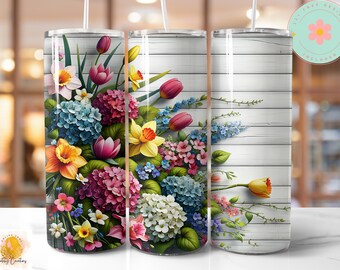 Spring Wild Flowers, Spring Floral Arrangement 20 oz Skinny Tumbler Seamless Sublimation Design Instant Digital Download PNG Tumbler Wrap