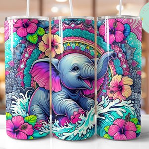 Floral Elephant 20oz Tumbler Wrap: Tropical PNG (Digital Download)