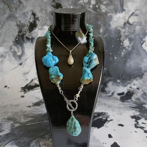 Chunky Turquoise choker necklace, silver stainless steel