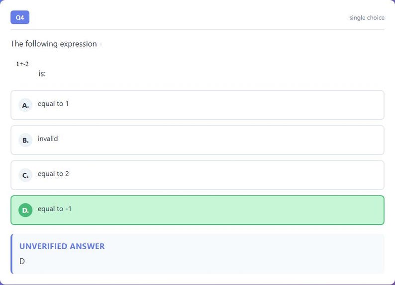 Question 4 - correct answer highlighted