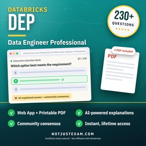 Databricks Data Engineer Professional DEP Practice Questions: 230+ AI Explanations, Community Answers (Instant Download)