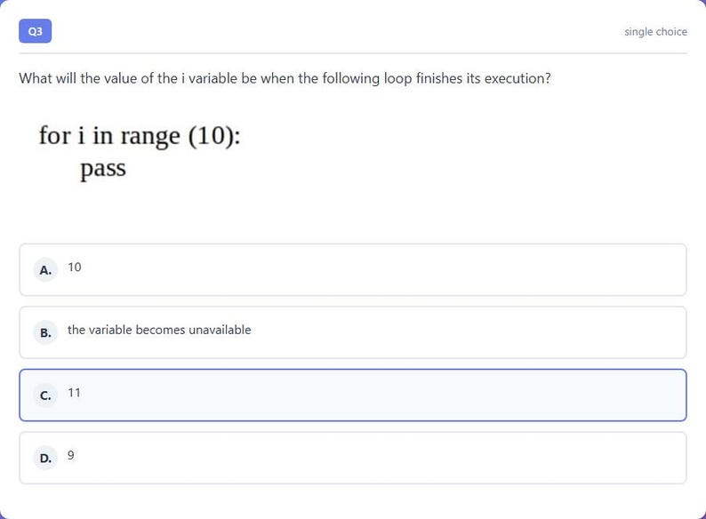 Question 3 - question and answer options