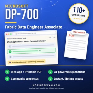 Microsoft Fabric Data Engineer Associate DP-700 Practice Questions: 110+ AI Explanations, Community Answers